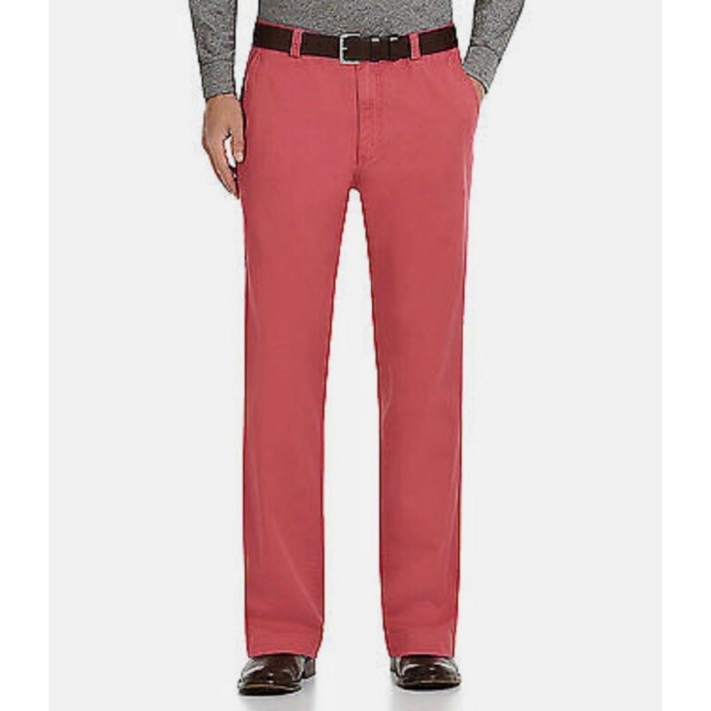 Cremieux Madison Mens 36x30 Chino Pants Salmon Red Flat Front Cotton Stretch